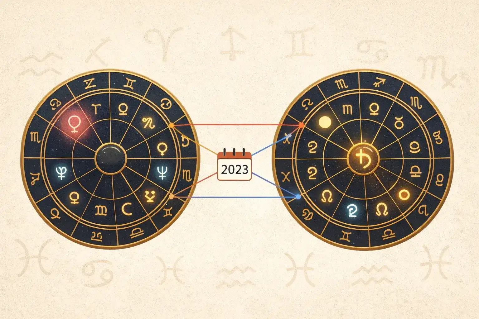 Solarreturn-Synastrie-Horoskop-Beispiel mit Venus-Mars-Trigon und Aktivierung des 7. Hauses zwischen zwei Partnern